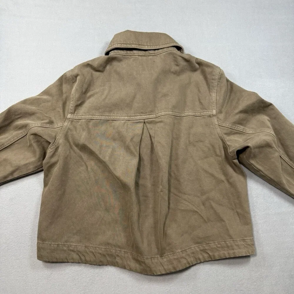 H&M Women’s Cropped Oversized Jacket Sz S Olive Khaki Twill Cotton Workwear NWT